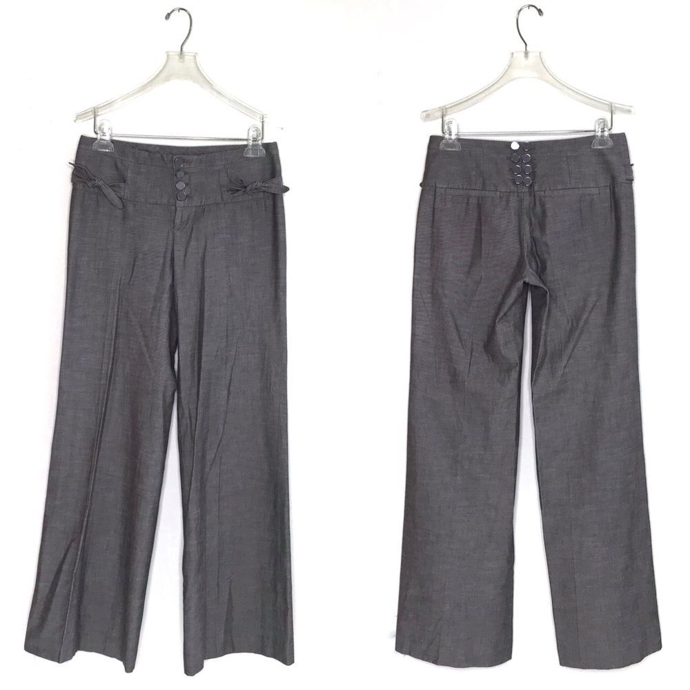Anthropologie Elevenses Gray Mid-Rise Knotted Straight Leg Trouser Pant